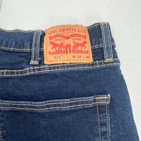 Levi's Men 505 Regular Fit Jeans 38 Dark Wash Stretch Denim Zip Fly - Picture 10 of 12